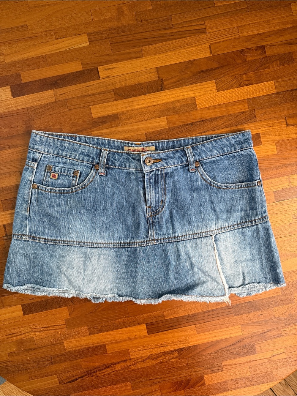 Vintage Y2K Paris Blues Distressed Light Blue Denim Mini Skirt